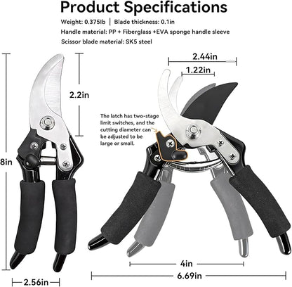 Garden Pruning Shears with Sharp SK5 Blade, Bypass Pruner with 5/8-Inch Cut Capacity, Plant Clippers for Roses, Shrubs & Small Branches