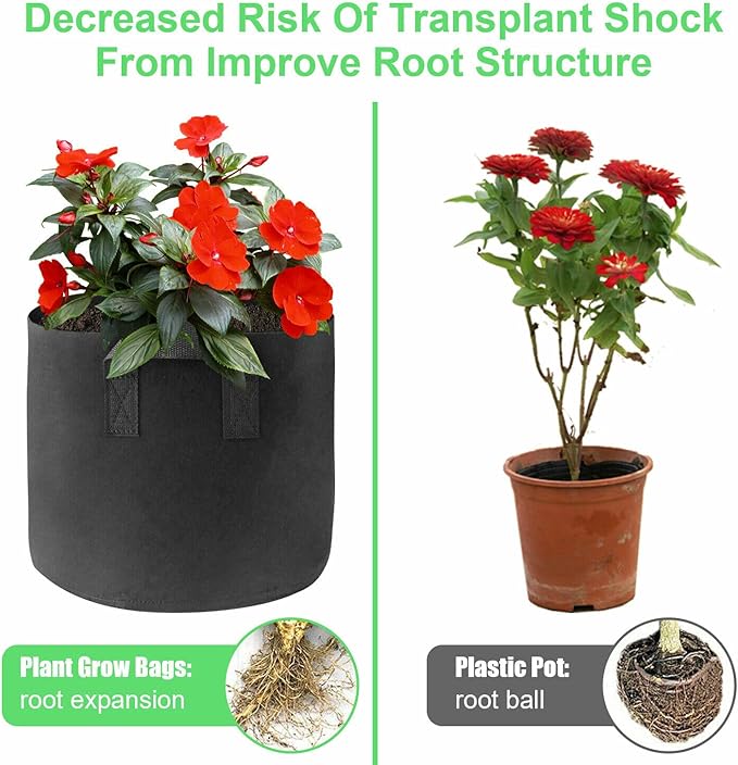 10-Pack 7 Gallon Grow Bags, Heavy Duty Thickened Fabric Grow Bags, Nonwoven Fabric Pots with Handles