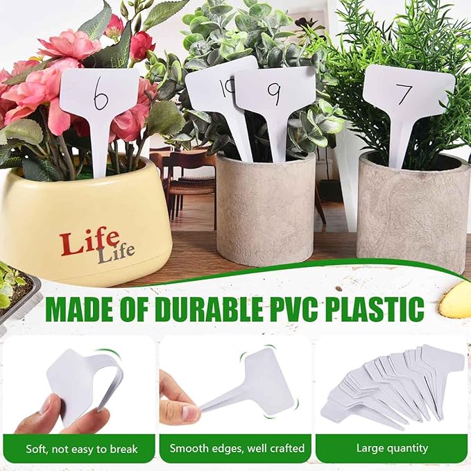 WSSROGY 120 Pcs T-Type Plastic Garden Plant Labels Tags Markers with Marker Pens for Outdoor Plants Name