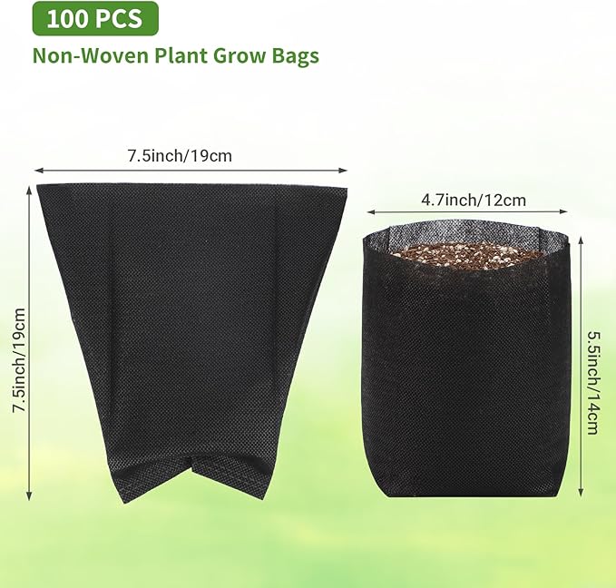 GREANER Plant Bags for Planting, 100 PCS Biodegradable Plant Pots, Fabric Seedling Starter Bags for Plants, Gardening Seed Plant Bag for Potato, Flower, Tomato Plant Starts