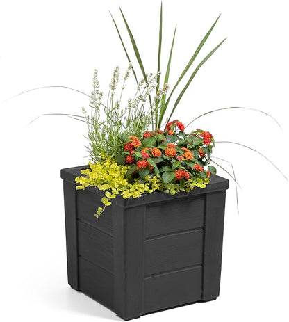 Step2 Lakewood Planter Box™ 2-Pack, Planters for Indoor or Outdoor Plants, Gardening and Flower Pot for Patio or Porch, Durable Plastic, Black
