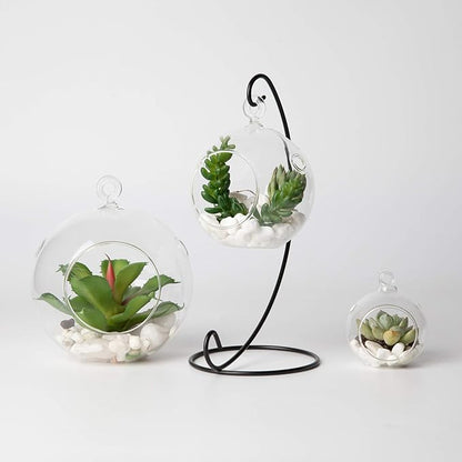 WGV Hanging Terrarium Globe, Width 3", Height 4", DIY Air Succulent Planter, Clear Glass Vase Orb with Flat Bottom, Candle Holder for Windowsill Outdoor Garden Decor, 3 Pieces Bulk