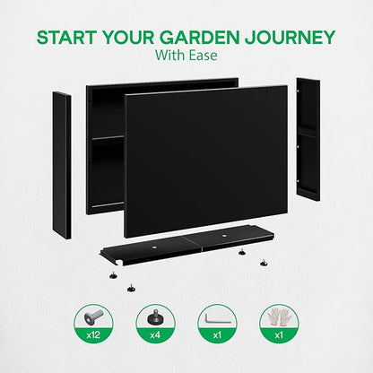 IDZO 35.4" W x 25.6" H Metal Planter Box, Privacy Trough for Patio, Rectangle Container for Outdoor Plants, Tall Large Rectangular Steel Bed for Outdoor Greens with Drainage Holes & Adjustable Feet