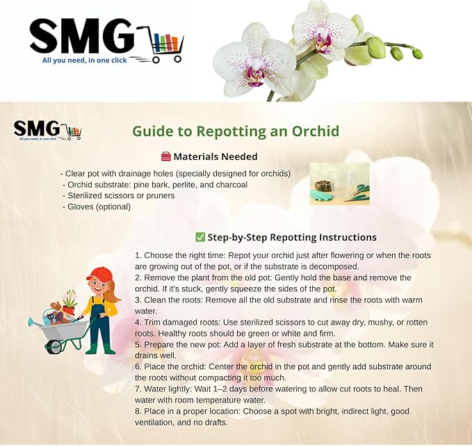 Premium Orchid Potting Mix – Hand-Blended Pine Bark, Charcoal & Perlite, Orchid Soil for Aeration, Humidity & Drainage, 4 Qt Bag – by SMG All you need, in one click