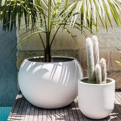 17 H x 21" Dia (15" Pot Opening) Round Fiberstone Planter with Drainage Hole, White, Indoor/Outdoor Large Plant Pot for Home Patio Garden, Ideal for Large Plants