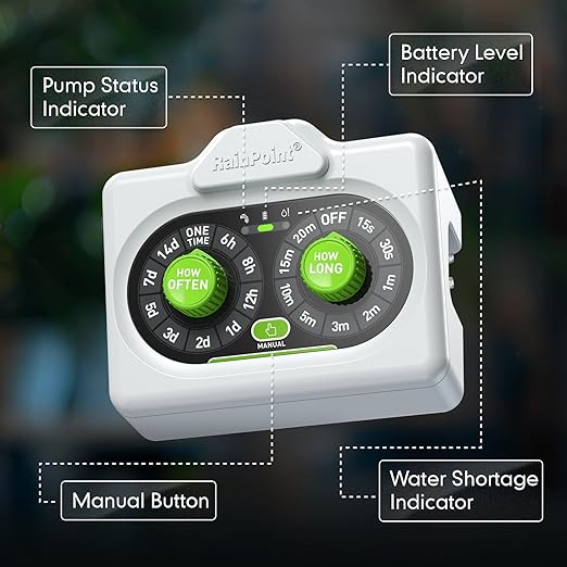 RAINPOINT Beginner-Friendly Automatic Plant Waterer Indoor for Pot Plant Adjustable Water Output,Battery Powered Outdoor IP54 Waterproof Easy-Setup Drip Irrigation System Device Kit Water 10-15 Plants