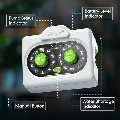 RAINPOINT Easy-Setup Automatic Plant Waterer Indoor for Pot Plant Adjustable Water Output,Battery Powered Outdoor IP54 Waterproof Drip Irrigation System Device Kit Beginner-Friendly Water 10-15 Plants