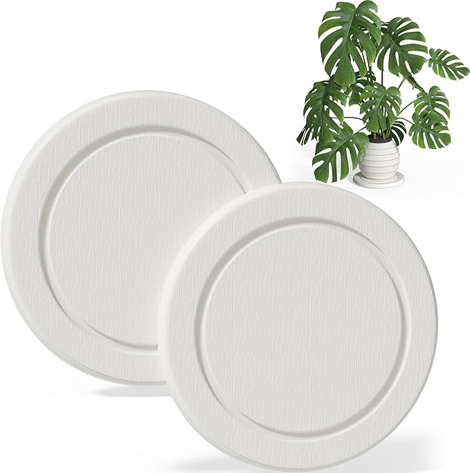 Plant Saucer Flower Pot Saucers Plant Trays for Pots Instant Dry Diatomaceous Earth Round Plant Drip Trays for Indoors Keeping Counter and Floors Dry and Clean (2Pcs White Large)