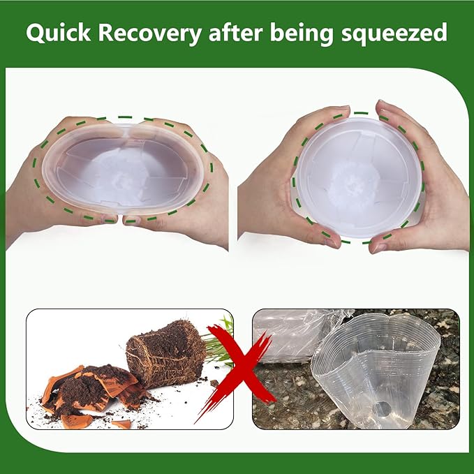 Clear Nursery Pots for Plants with Drainage Holes, 4/5/6/7 Inch Transparent Plastic Plant Pots, 8 Pack Reusable Garden Seed Starter Pots with Trays and 10 Plant Labels for Succulents, Herbs, Cactus