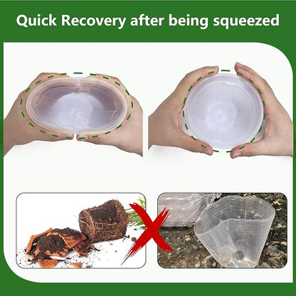Clear Nursery Pots for Plants with Drainage Holes, 4/5/6/7 Inch Transparent Plastic Plant Pots, 8 Pack Reusable Garden Seed Starter Pots with Trays and 10 Plant Labels for Succulents, Herbs, Cactus