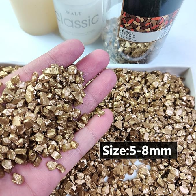 HappyFiller Gold Nuggets Crushed Glass Gravels Rocks Sand Stones 1.2 LB for Crafts,Resin Arts,Vase Fillers,Wedding Centerpieces,Home Accents,Candle Holders Decor