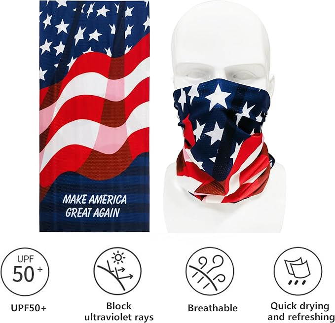 Bilymate USA Flag Cooling Neck Gaiter UPF 50+ Seamless bandana, Breathable Mesh holes Tube headwear bandana headband for Men & Women