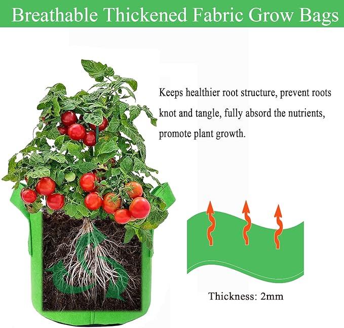 5 Gallon Grow Bags, 4 Pack Fabric Pots with Handles for Veggies Flowers Garden Plant Green