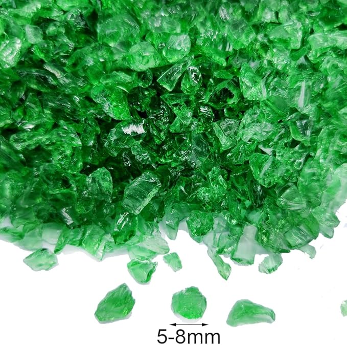HappyFiller 1.3 LB Crushed Glass Sand Broken Fire Glass Pieces Crush Terrarium Rocks Stones for Fire Pit,Crafts,Resin Arts,Succulents,Vase Fillers,Candle Holder Filler,Light Green