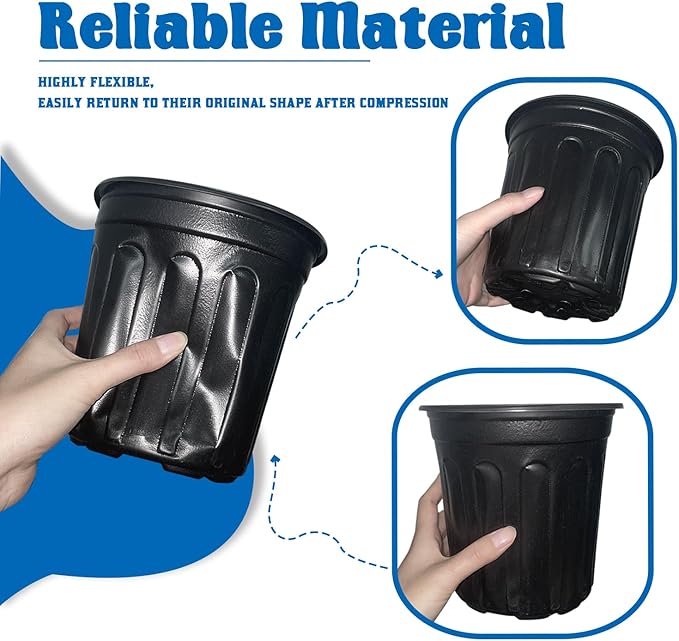 50 Pack 1 Gallon Plant Nursery Pots,Plastic Seedling Pot with Drainage Holes,Flexible Garden Flower Plant Container for Potting,Succulents,Cuttings,Transplanting,Black