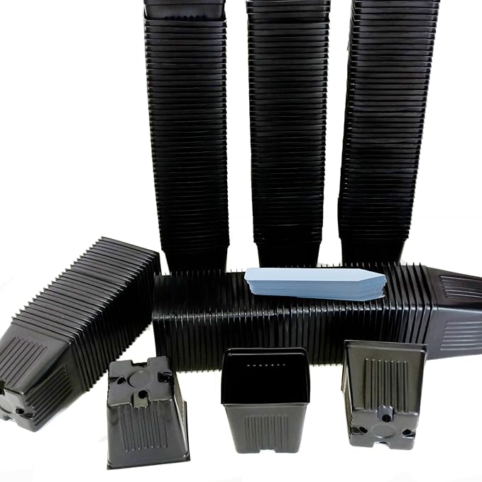 Gage Durapot Square Plastic Nursery Pots, 3 1/2" - Qty.150 - Flowers seed starting strawberries herbs + 25 STAKES LABELS