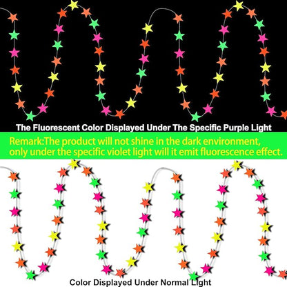 108ft Neon Glow Party Star Paper Garland UV Glow in The Dark Party Supplies Garlands Neon Paper Streamers for Blacklight Fluorescent Supplies for Birthday Wedding Decorations