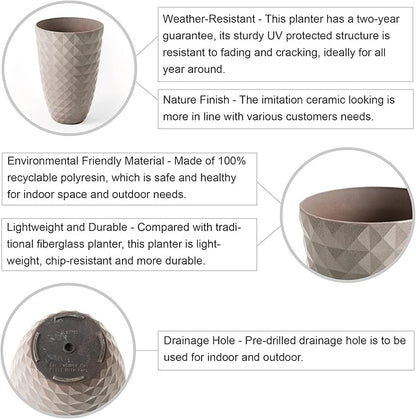 Glitzhome 19.75" H Tall Outdoor Planters Set of 2, Large Planters for Outdoor Plants, Oversized Textured Tall Planter with Drainage Holes, Decorative Round Flower Pots for Indoor Outdoor