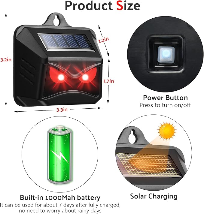 Solar Control Light Nocturnal Animal Repeller Outdoor Deterrent Devices Light Sensor Animal Repellent for Skunk Deer Coyote Fox Raccoon Cat Garden Yard Farm Chicken Coop (12, Black)