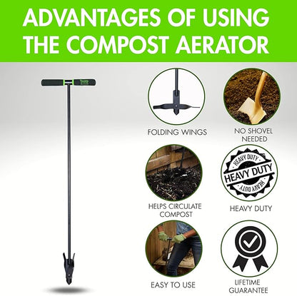 Yard Butler Compost Aerator, ICA-36- Lawn Care Tool for Aerating - Long-Handled - Power-Coated Steel Construction - Comfortable Cushioned Handles Garden Tool - Easy to Use