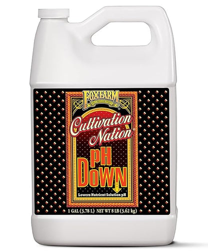 FoxFarm Cultivation Nation pH Down for Plants’ Nutrient Solutions - Formulated with Citric Acid for Adjustment - Ideal for Soil & Hydroponics, Lowers pH Levels for Plant Growth - 1 Gallon