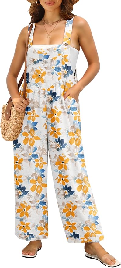 IWOLLENCE Women's Summer Jumpsuits Boho Wide Leg Overalls Casual Loose Rompers with Pockets 2025