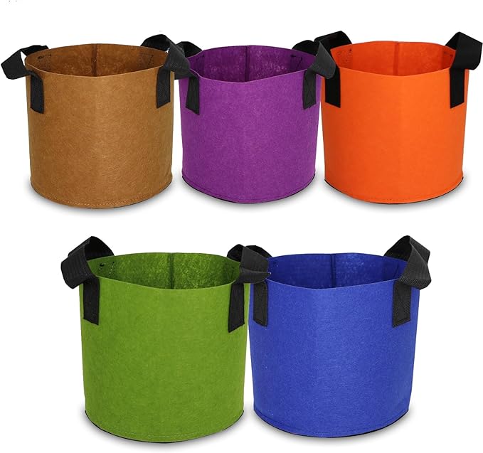Grow Bags,Growing Pot Bags Garden Grow Bag Indoor Outdoor Fabric Aeration Plant Pot Container Flower Vegetable Pouch (Mixed 5colors,17Gallon)