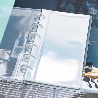Discbound Photo Card Album with Frosted PP Cover 20 Sheets Clear PP Sleeves 6 Discs Bound Organizer Storage Book for Cash Money Stickers Photos Cards (6 Rings 1 Pocket)