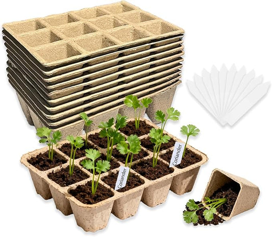 10-Pack Seed Starter Trays – Peat Pots for Seedlings, 120 Biodegradable Seed Starter Pots, Seed Starting Kit with 120 Plant Labels (Large)