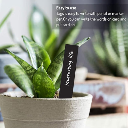 Whaline 200Pcs Plastic Plant Labels with Marker Pen Black Thin Pointed Plastic Plant Sign Tags Nursery Garden Markers for Seed Potted Herbs Flowers Vegetables (0.79 x 3.94)