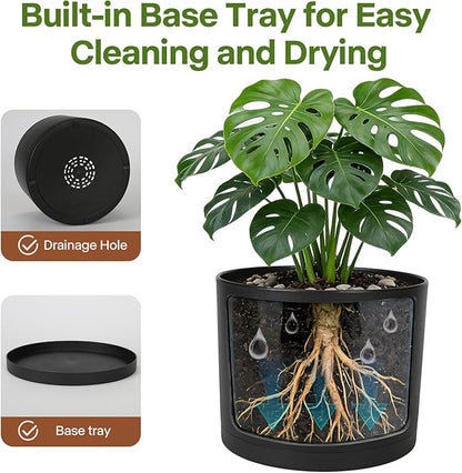 GARDIFE 10/9/8 Inch Modern Cylinder Planter, Plant Pots for Indoor Outdoor Plants, Flower Pots with Drainage Holes and Saucers for Garden Succulent Nursery House Plants (Black)