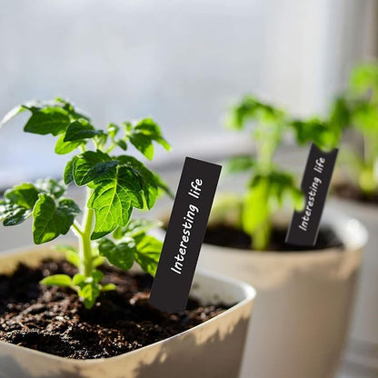 Whaline 200Pcs Plastic Plant Labels with Marker Pen Black Thin Pointed Plastic Plant Sign Tags Nursery Garden Markers for Seed Potted Herbs Flowers Vegetables (0.79 x 3.94)