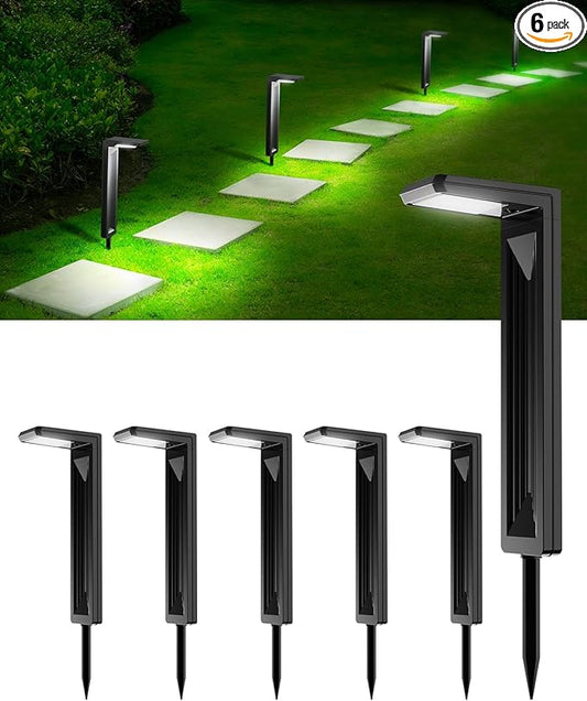 6 Pack Solar Powered Pathway Lights Outdoor Waterproof 30 LED Bright Walkway Landscape Lamp for Outside, Path, Driveway, Sidewalk, Yard, Lawn, Garden, Trail, Modern Design and 2 Modes (Cool White)