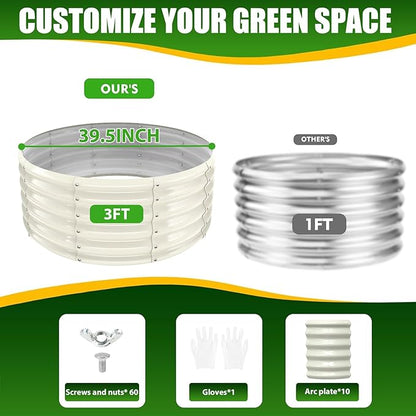 17" Tall Elevated Round Metal Rised Garden Bed- 3.3'x3.3' in Size and 0.8MM Thick Durable Planter Box for Vegetables Flowers Succulent at Patio/Garden Outdoor (White, 3.3FT Diameter)