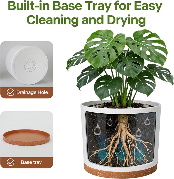 GARDIFE 10/9/8 Inch Modern Cylinder Planter, Plant Pots for Indoor Outdoor Plants, Flower Pots with Drainage Holes and Saucers for Garden Succulent Nursery House Plants (White-Brown)