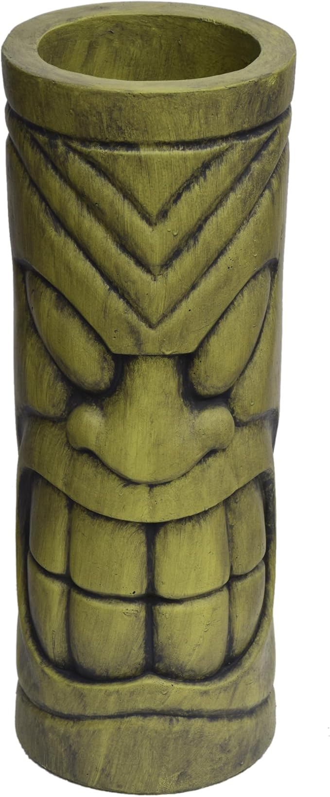 Christopher Knight Home Jorine Lightweight Concrete Planter, Cast Stone Planter, Tiki Totem Urn, Tall Plant Pot, Polynesian Garden Pot with Drainage Hole for Backyard Hall Garden, Antique Green
