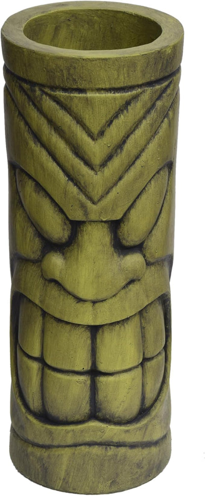 Christopher Knight Home Jorine Lightweight Concrete Planter, Cast Stone Planter, Tiki Totem Urn, Tall Plant Pot, Polynesian Garden Pot with Drainage Hole for Backyard Hall Garden, Antique Green