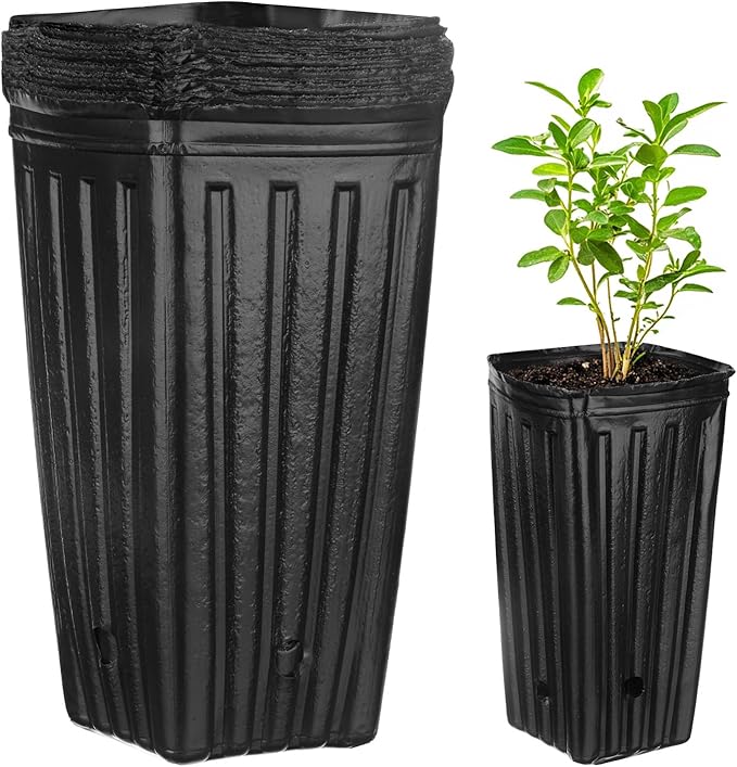 20-Pack Plant Nursery Pots, 3.94x3.94x7.87 Inch Plastic Deep Growing Nursery Pots Succulent Planter Flower Tree pots with Drainage Holes for Indoor Outdoor Gardening [Black]
