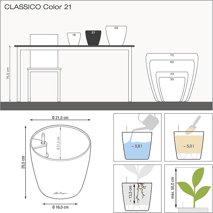 Lechuza Classico Color 21 Nutmeg, Self-Watering Small Round Planter, D8.3 H7.9 in