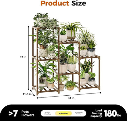 Bamworld Plant Stand with Grow Light Plant Shelf for Mutiple Pots 3 Tiers Ladder Plant Holder for Living Room Patio Boho Home Decor for Gardening Warm Light