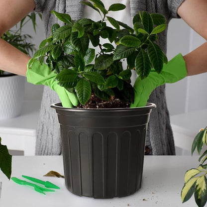 24 Pack 2 Gallon Nursery Pots, Thickened Soft Black Plastic Plant Pots with 24Pcs Waterproof Plastic T-Type Plant Tags and 2Pcs/Set Transplanting Digging Mini Tools