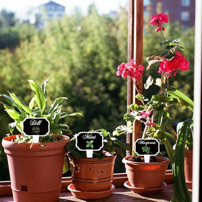 arricraft 15 Pcs Black T-Shaped Acrylic Plant Labels, Black Background Framed Herb Theme Waterproof Garden Stake Labels for Indoor Outdoor Potted Plants Nursery Marker Decoration 4.01x2.68 inches