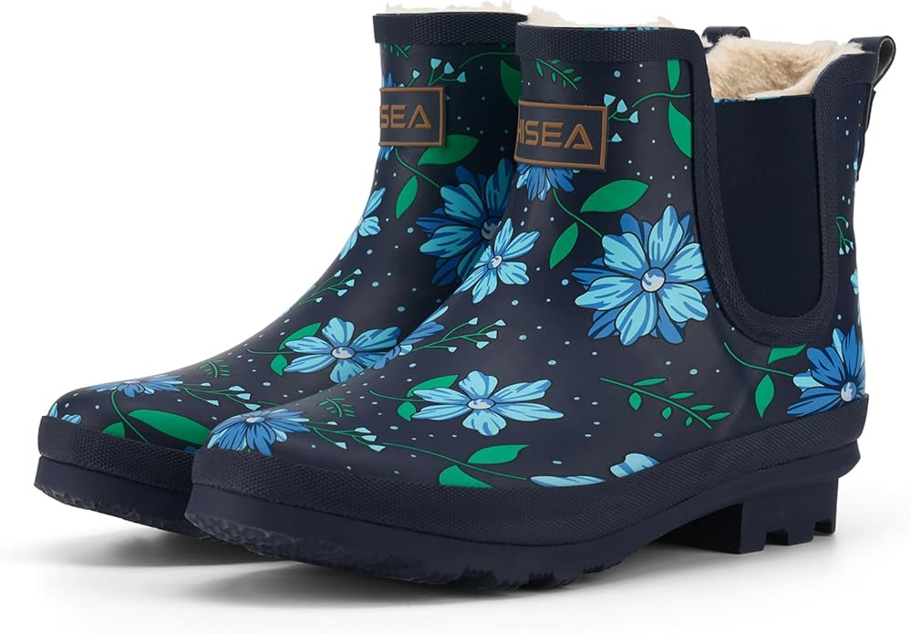 HISEA Women's Plush Rain Boots Waterproof, Chelsea Rubber Booties Women, Ladies Ankle Snow Boots for Winter Spring Garden Outdoor