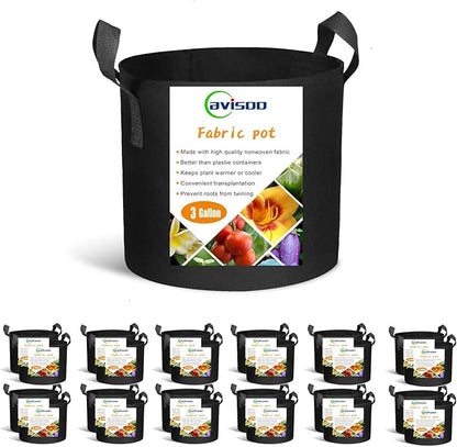 24-Pack 3 Gallon Grow Bags, Heavy Duty Thickened Non-Woven Plant Fabric Pots with Reinforced Handles
