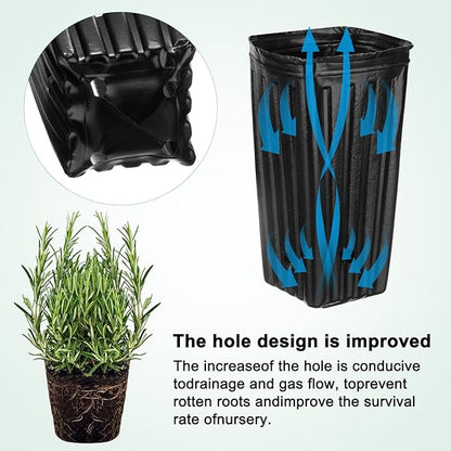 20-Pack Plant Nursery Pots, 6.3x6.3x12.6 Inch Plastic Deep Growing Nursery Pots Succulent Planter Flower Tree pots with Drainage Holes for Indoor Outdoor Gardening [Black]