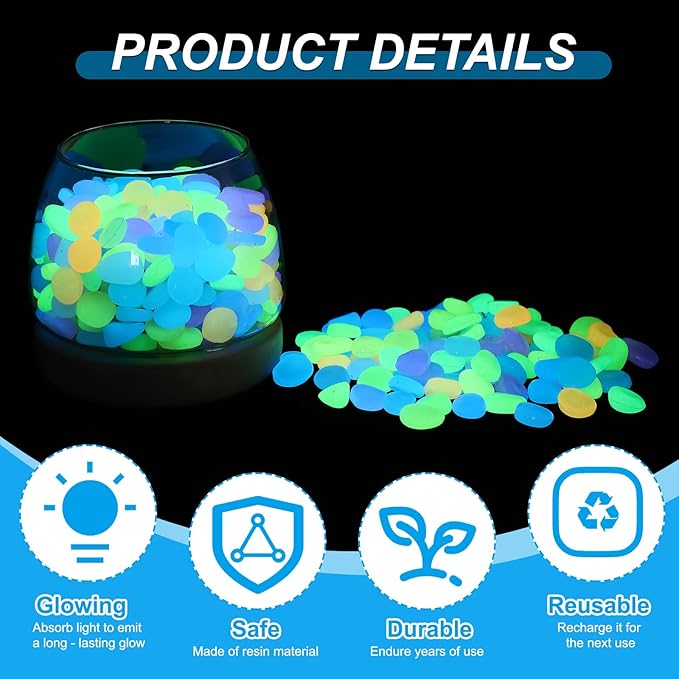 PATIKIL Glowing Stones, 300 Pcs Glow in The Dark Rocks for Indoor Outdoor Fish Tank Decorations Garden Yard Landscaping Gifts for Friends, Orange Yellow