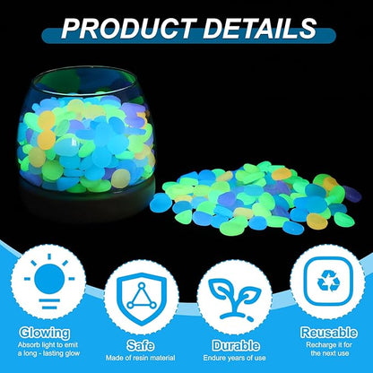 PATIKIL Glowing Stones, 300 Pcs Glow in The Dark Rocks for Indoor Outdoor Fish Tank Decorations Garden Yard Landscaping Gifts for Friends, Light Blue