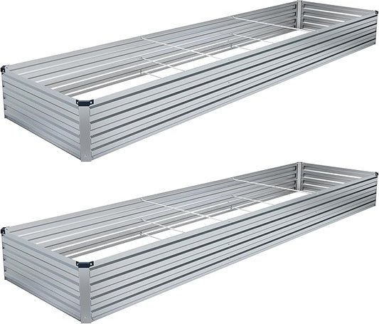 2PCS 12x4x1FT Galvanized Raised Garden Bed Kit,Vegetable Boxes-Rectangle Metal Flower Box,Large Planter Raised Beds Outdoor Garden for Planting,Fruit,Herb-Silver