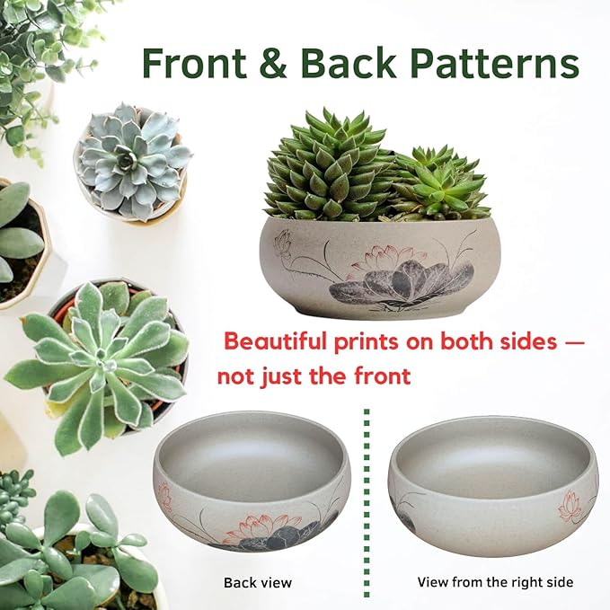 Lotus Bowl Planter, Ceramic Water Lily Bowl, Hydroponic Bonsai Lotus Bowls for Water Plants Indoor, Succulent Pots, Leak-Proof Design, LotusLeaf Pattern (7.56in*2.76in)