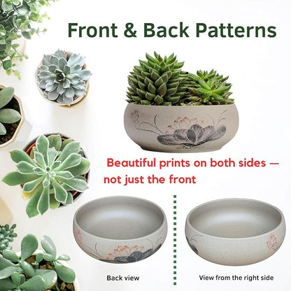 Lotus Bowl Planter, Ceramic Water Lily Bowl, Hydroponic Bonsai Lotus Bowls for Water Plants Indoor, Succulent Pots, Leak-Proof Design, LotusLeaf Pattern (7.56in*2.76in)